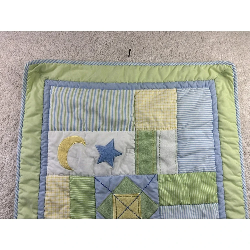 Baby‎ Crib Quilt Blanket Patchwork Stars Moon Applique Reversible Pastel Nursery